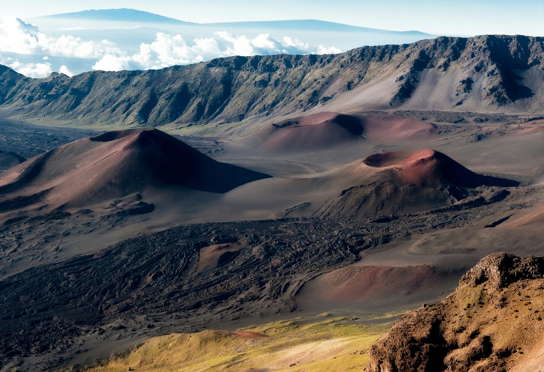 Cinder cones across the crater